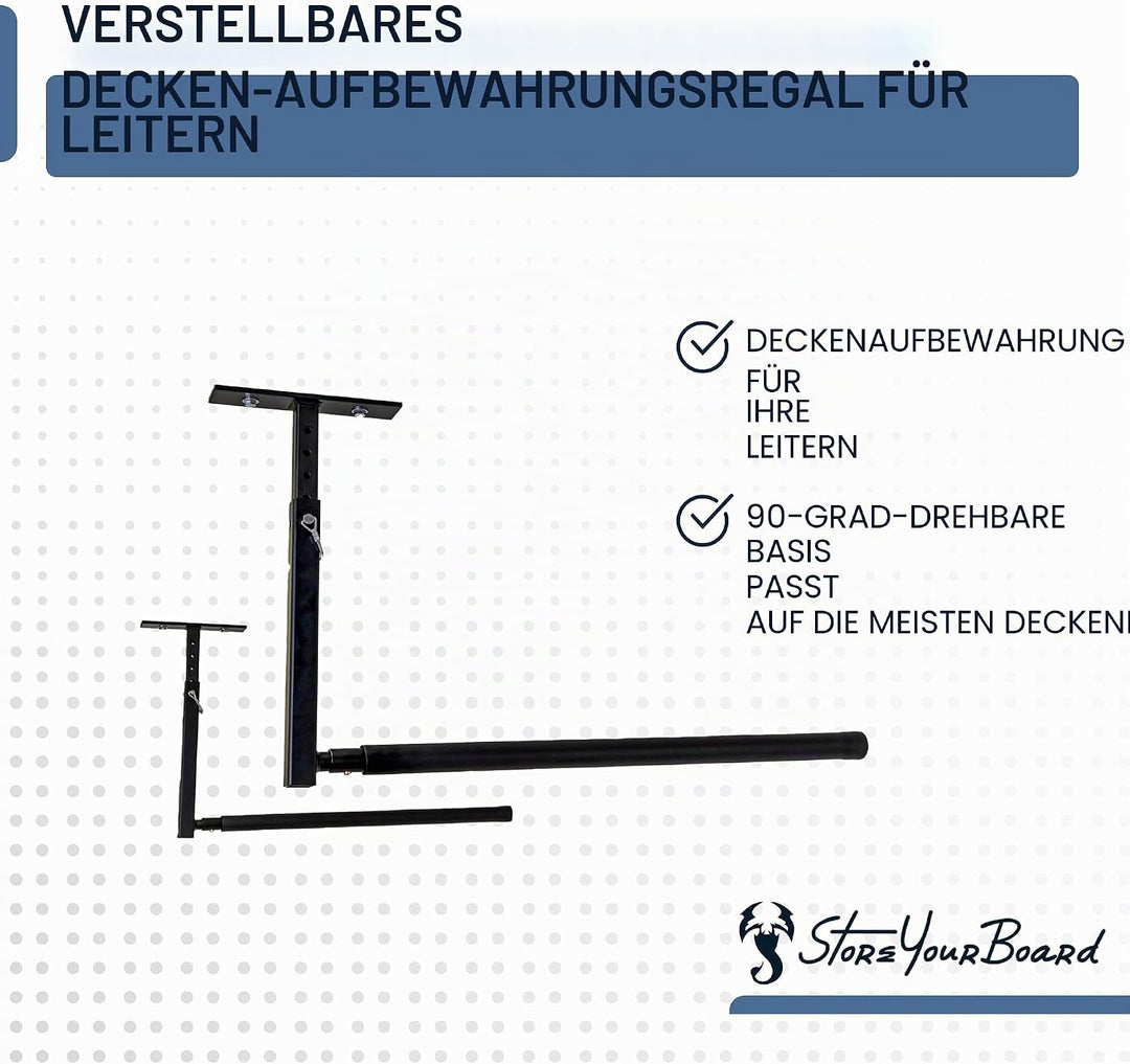 StoreYourBoard Verstellbare Leiter Deckenregal, Garagenaufbewahrung, Klappleitern, Verlängerungsleit