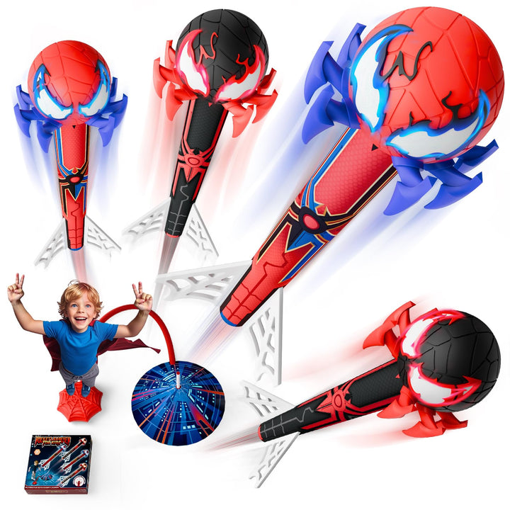 Spielzeug ab 3 4 5-12 Jahre Jungen,Raketen Spielzeug für Kinder 4 Spider Raketen mit Netz-Design Pum