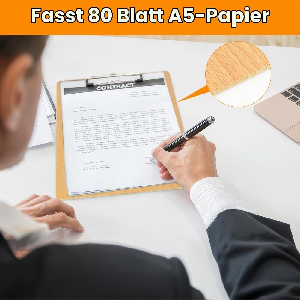 OFFCUP Klemmbrett A5 Holz, 12 Stück Klemmbretter mit Metalklemme Clipboard Schreibbrett A5 Hartplatt