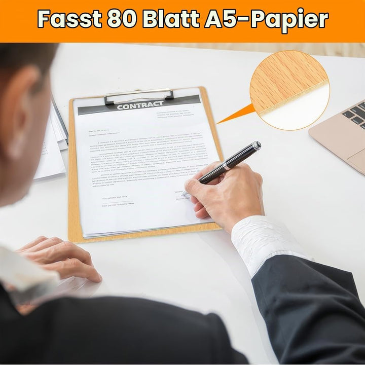 OFFCUP Klemmbrett A5 Holz, 12 Stück Klemmbretter mit Metalklemme Clipboard Schreibbrett A5 Hartplatt