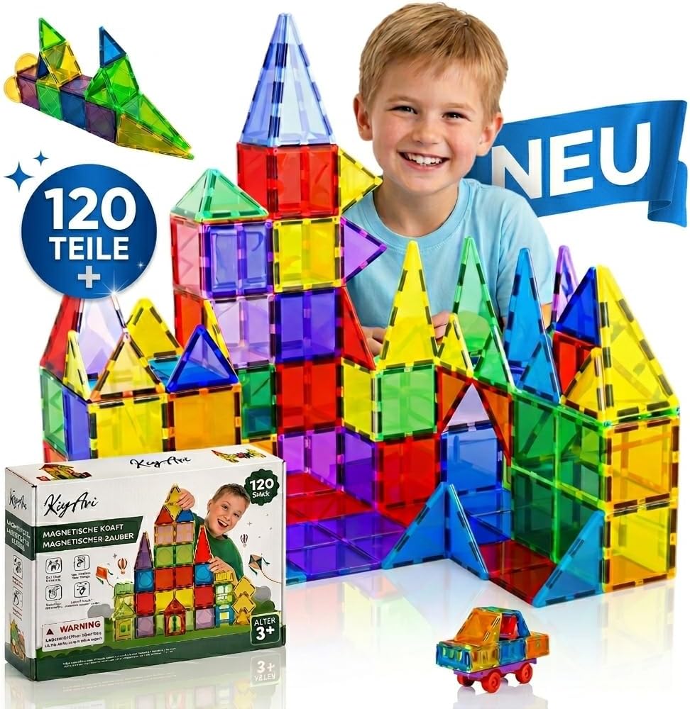 KIYARI Magnetbausteine 120 Teile – Grosse 7,5 cm Montessori Magnet Bausteine für Kinder ab 3 Jahren,