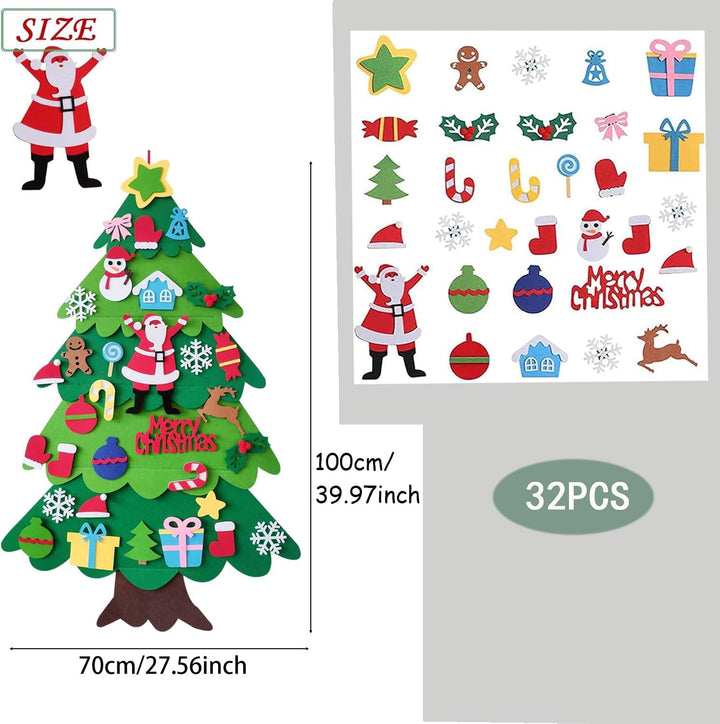 OUQIWEN Filz Weihnachtsbaum,DIY Filz-Weihnachtsbaum mit 32 Stück Abnehmbaren Hängenden Ornamenten,Ho