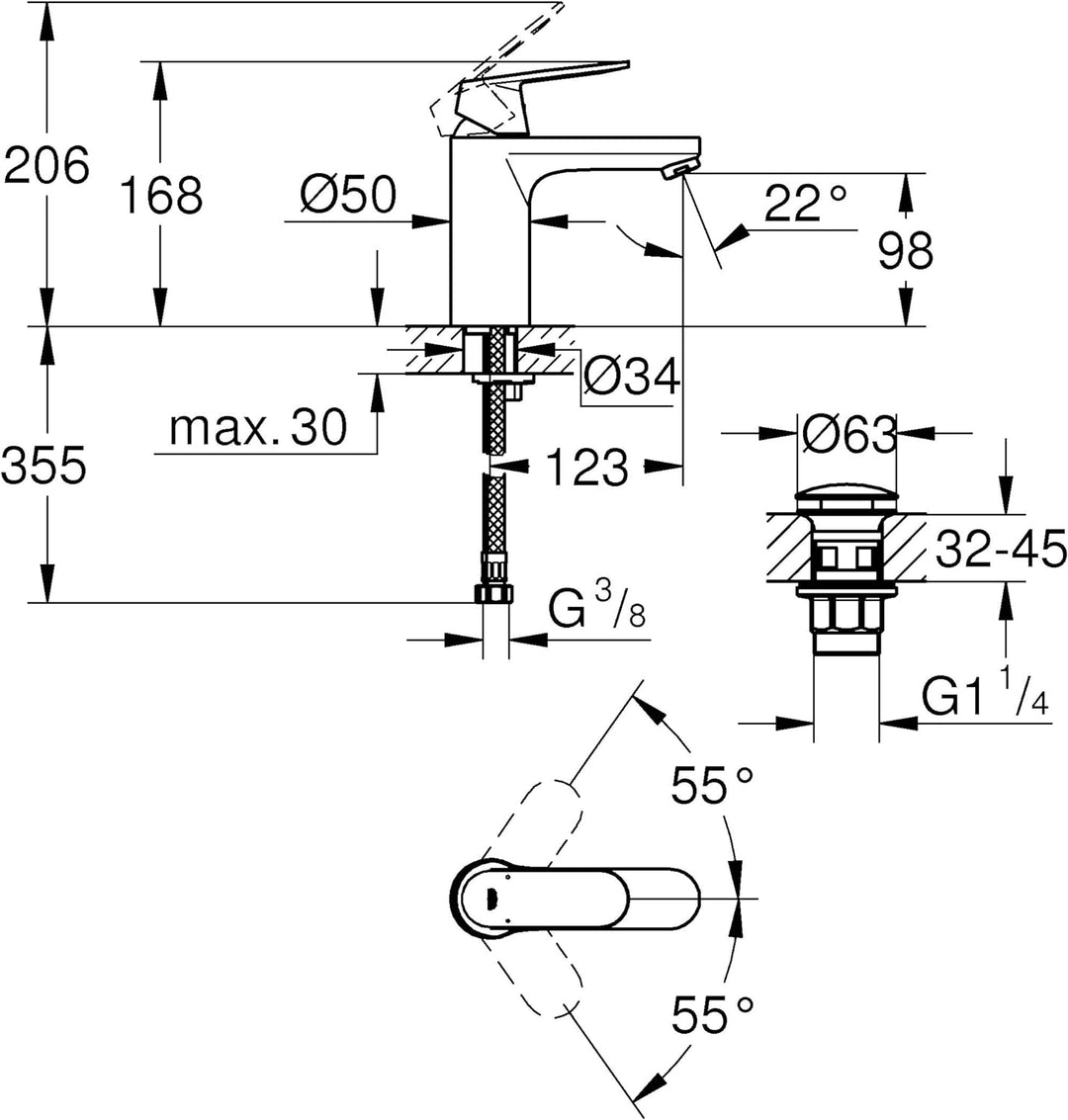 GROHE 23926000 Eurosmart Cosmop. OHM basin Click M Armatur, Chrom