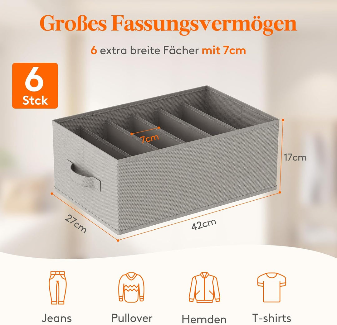 Lifewit Schrank Aufbewahrungsbox Kleidung, Jeans Ordner für Kleiderschrank mit Trennplatte, 6 Fächer