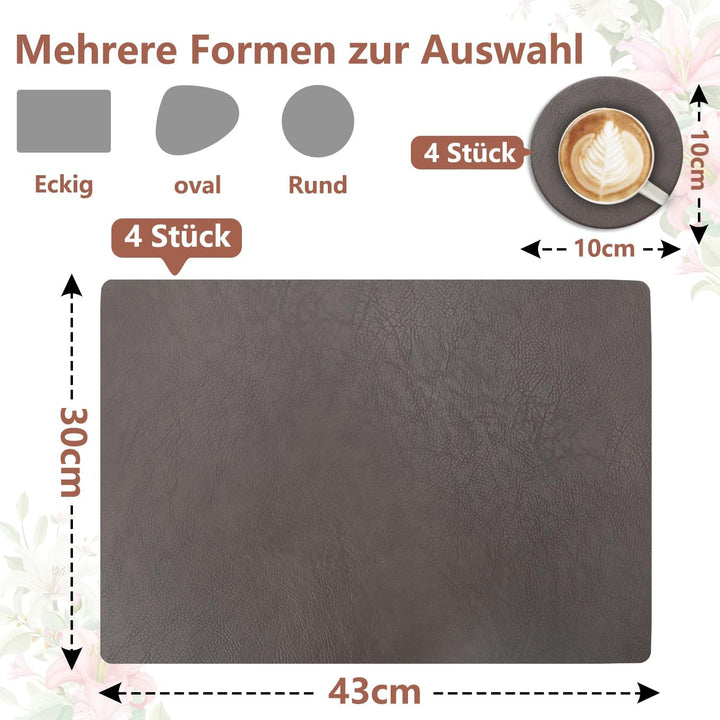 Heli MAIO 4er Set Tischset aus Leder-Imitat，Platzsets abwaschbar und wasserdicht，Platzdeckchen Leder