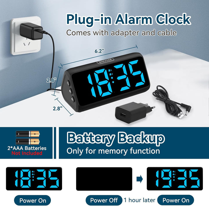 Netzu Lauter Wecker für Tiefschläfer, Digitalwecker mit LED Display, Doppelalarm, 5 Helligkeitsdimme