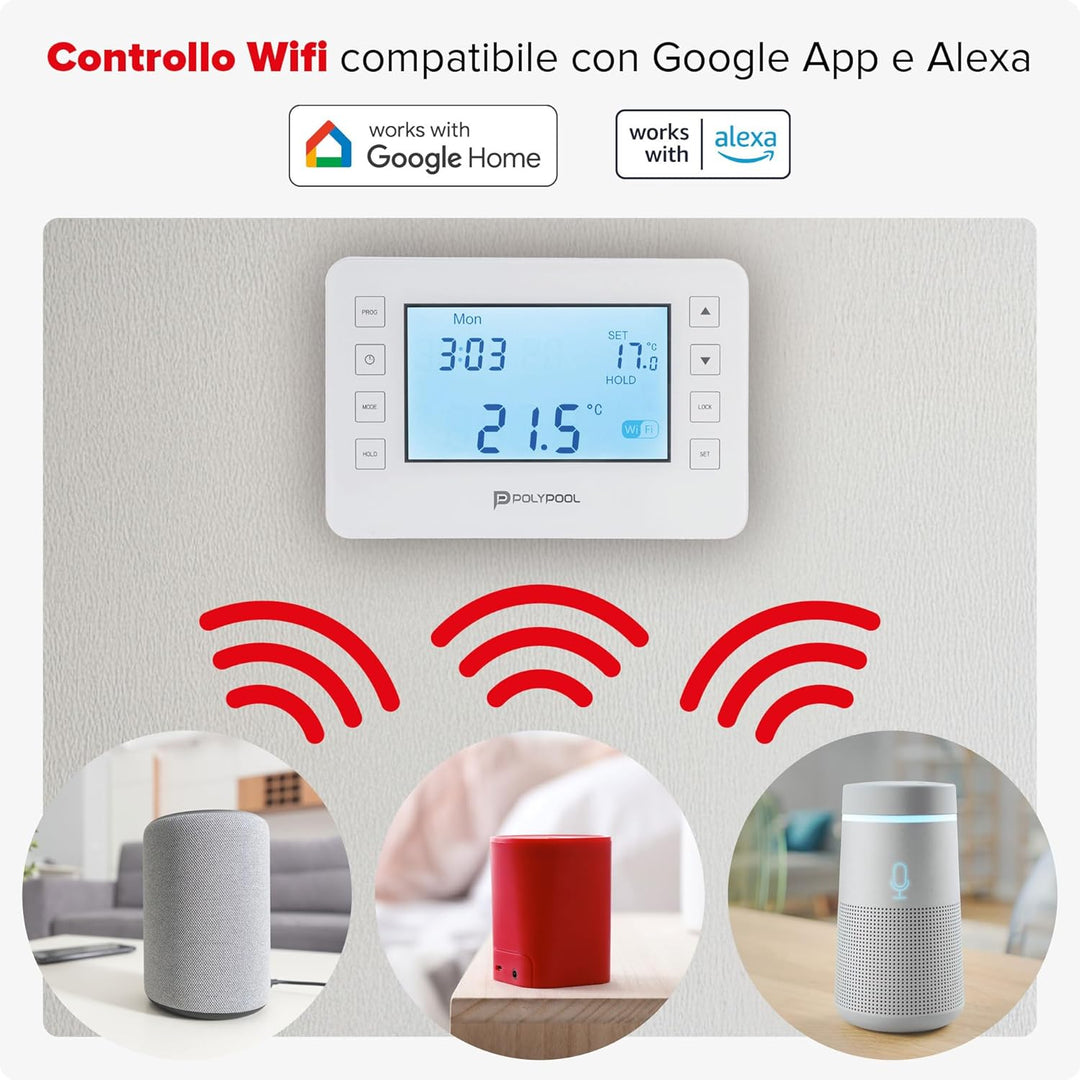 Poly Pool PP1471 Digitaler Thermostat, Smart, WLAN, programmierbar, LCD-Display mit 6 Programmierung