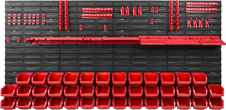 Lagersystem Werkstattregal | 156 x 78 cm | 40 stck. Box | Wandregal mit Werkzeughalterungen und Stap