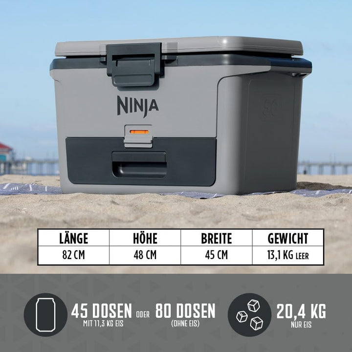 Ninja FrostVault Hard Cooler 47L, Premium isolierte Kühlbox, hält EIS bis zu 6 Tage 47L Grau, 47L Gr