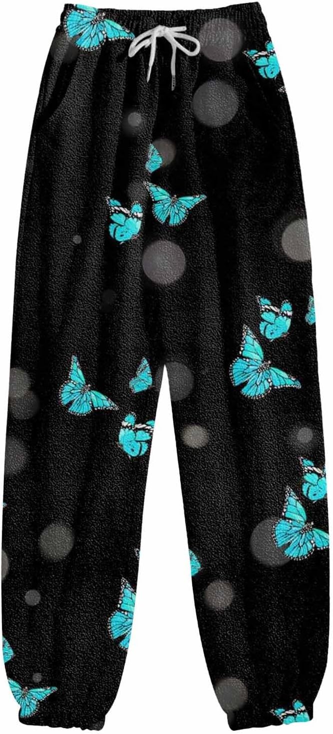 Jogginghose Damen, Damen Jogginghose Lang High Waist Trainingshose mit Taschen Schmetterling Drucken