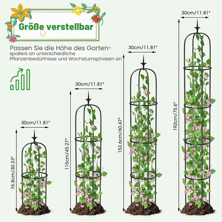 MQUPIN Rankhilfe Garten Obelisk Upgraded Turm Rosen Rankhilfe FüR 192cm, Durable U-FöRmige Obelisk R