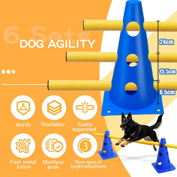 6er Sports Steckhürdenset Cavaletti Agility Set Hunde Hürden Steckhürdenset 12 Kegel 32cm + 6 Stange