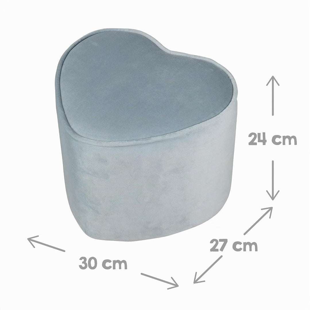 roba Kinderhocker Lil Sofa in Herzform - Bequemer Hocker in blauem Samtstoff - Polstermöbel Pouf für