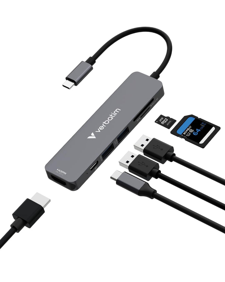 Verbatim USB-C Essentials Multiport Hub 6 Aschnlüsse mit Kartenleser 6 Anschlüsse, 6 Anschlüsse