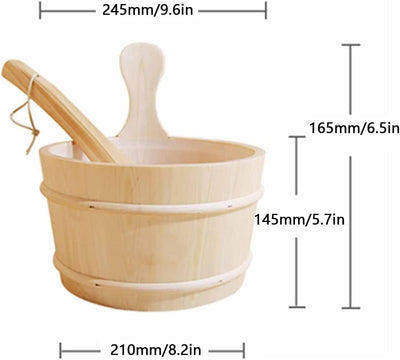 Sauna Eimer, 4L Sauna 3-teilig Komplett Set Sauna Eimer mit Kelle Hochwertigem Finnischen Kiefern Ho