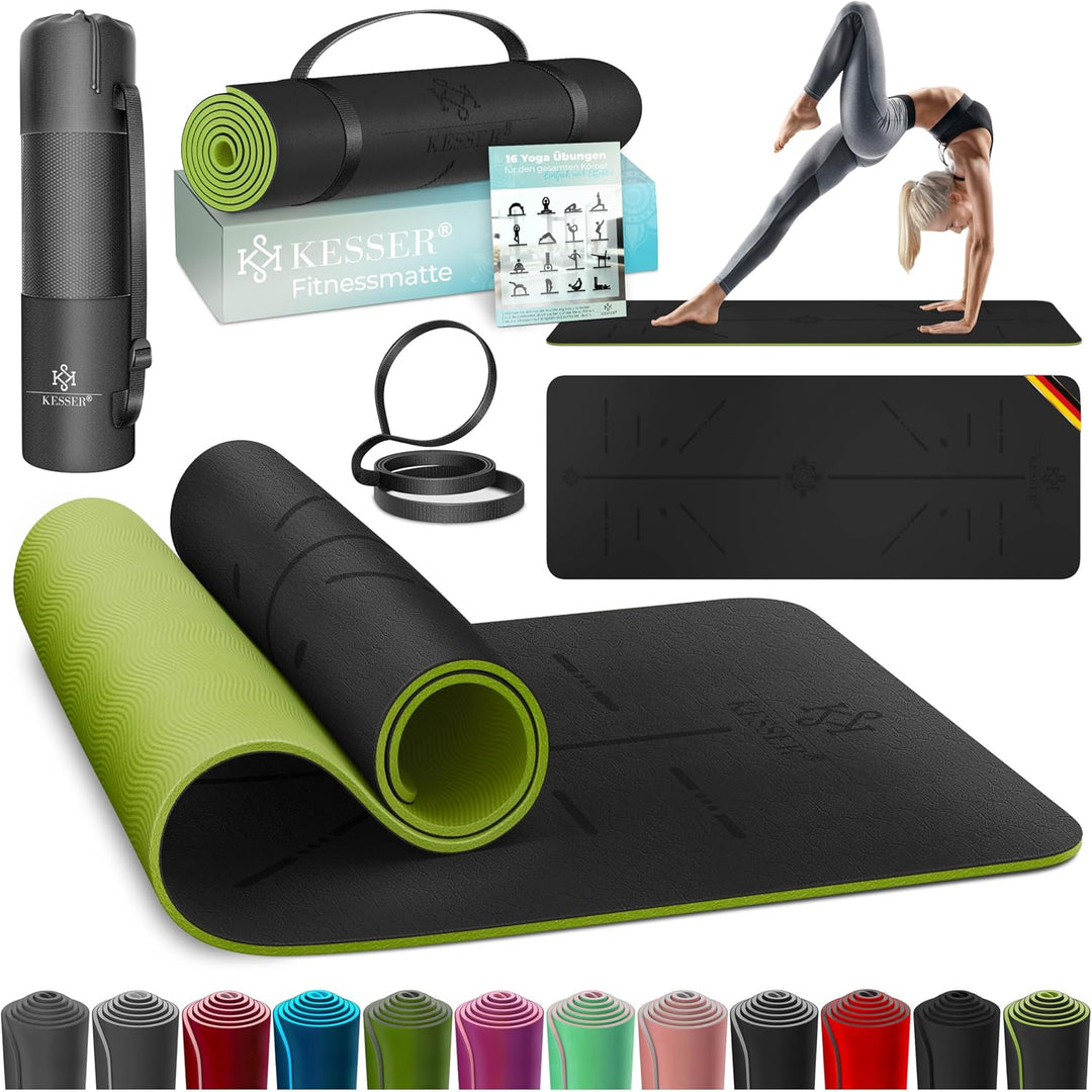 KESSER® Gymnastikmatte mit Tragegurt rutschfest TPE Yogamatte Gepolstert & rutschfest Fitnessmatte,