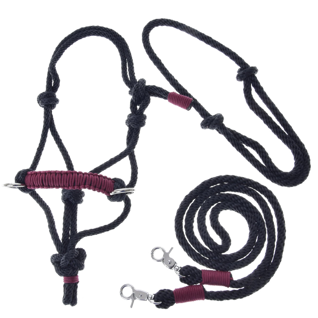 LarDen Hobby Horse Zubehör SeilSet - Halfter mit Zügel & Halsring für Grösse M Steckenpferd - Maroon