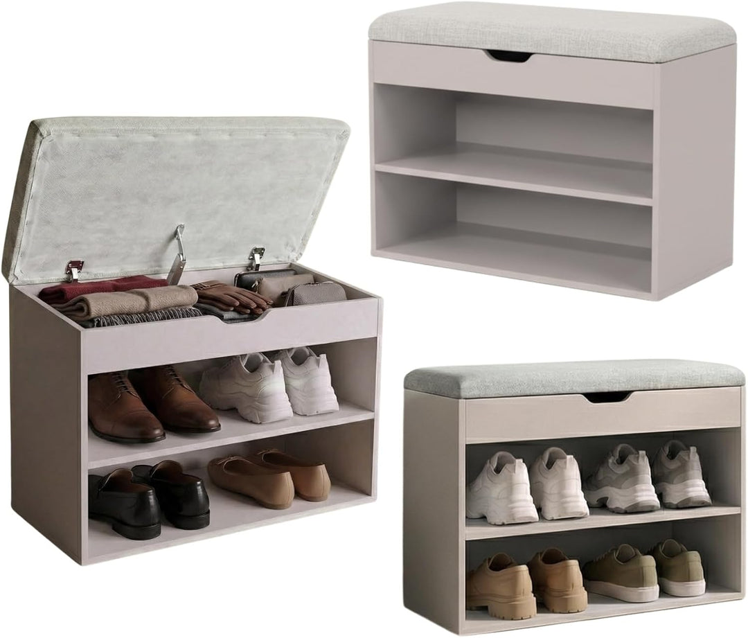 BOXIMO Schuhschrank mit Sitzbank, 60 x 30 x 47 cm, MDF und Polyester Bezug, Flurbank mit Stauraum, S