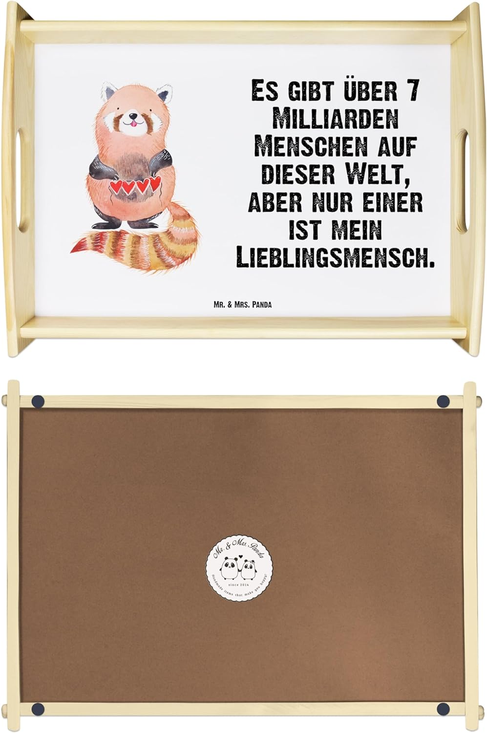 Mr. & Mrs. Panda Serviertablett Roter Panda - Geschenk, Herz, Dekotablett, Liebling, lustige Sprüche