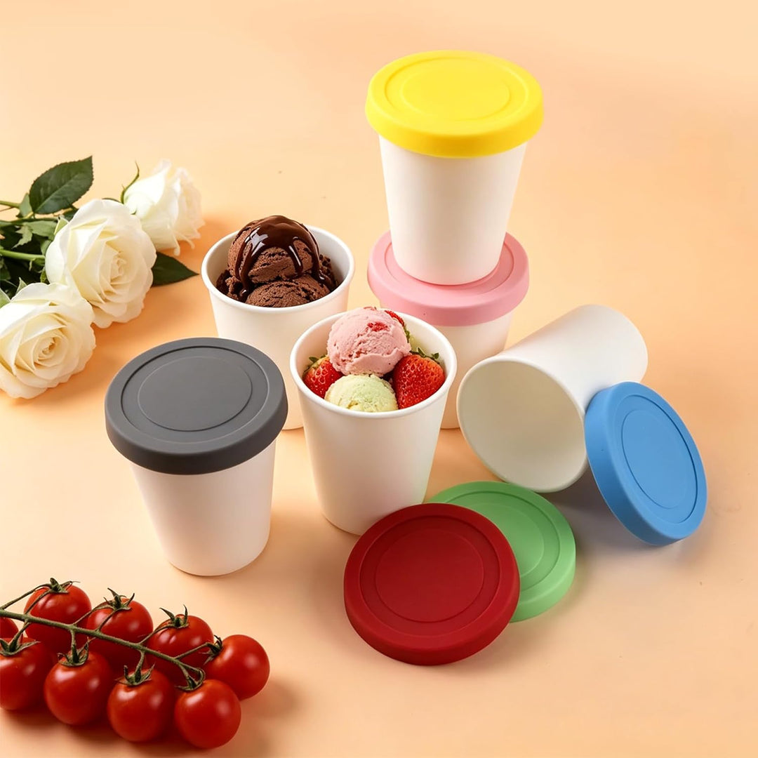 6er-Set Eisbehälter für Speiseeis, Eis Aufbewahrungsbehälter mit Deckeln | 250ML Gefrierdosen, Wiede