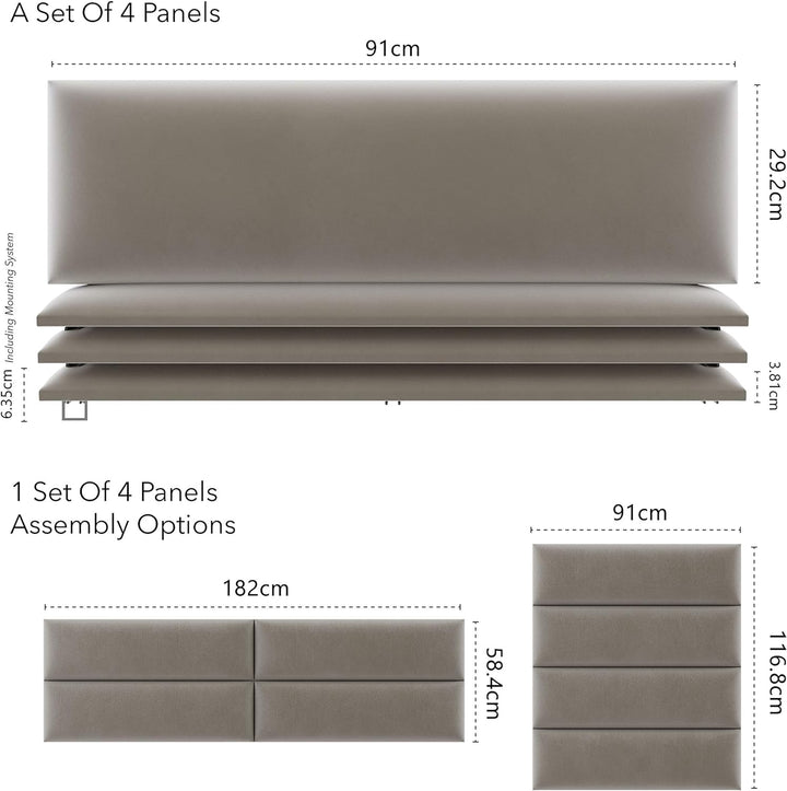 VANT Gepolsterte Kopfteile - Accent Wall Panels - Pack von 4 - Einfach Passen - König und Zwilling B