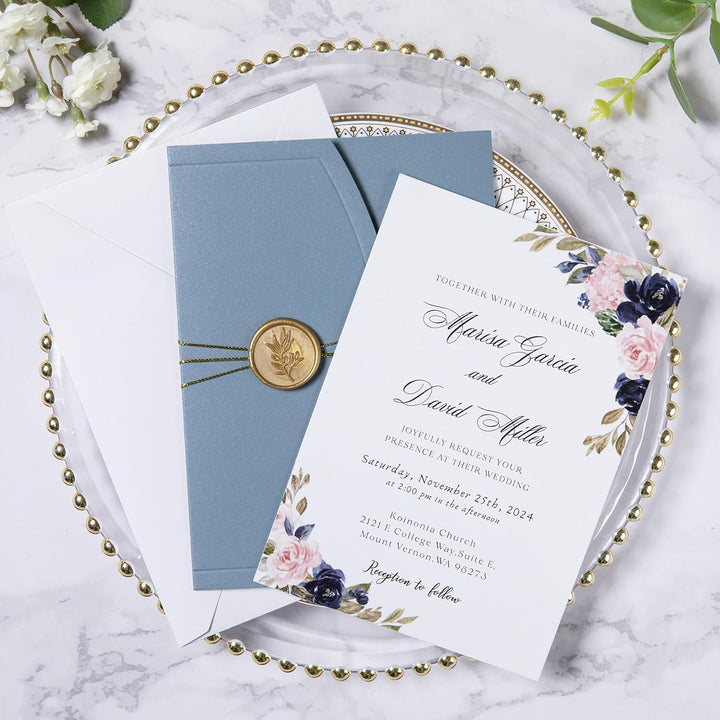 Ponatia - Hochzeitseinladungskarten-Set, 20 Einladungskarten zur Hochzeit, 12,7 x 17,8 cm, mit Umsch