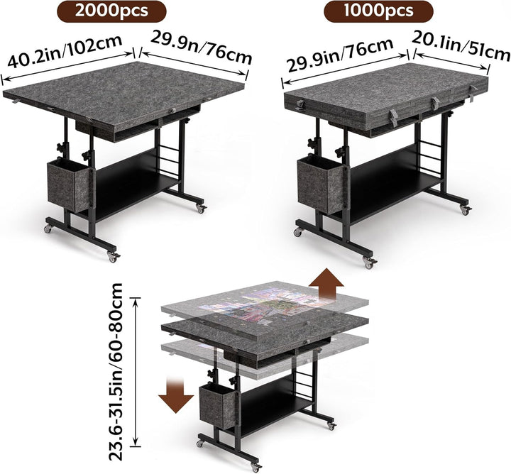 Tektalk Faltbarer Filz-Puzzle-Tisch mit Höhenverstellung, Puzzle-Board für Erwachsene mit 2 Abdeckun