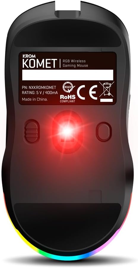 KROM KOMET - Kabellose RGB-Gaming-Maus, optischer Präzisionssensor Pixart PMW 3212, 8 Tasten, 5 dpi-