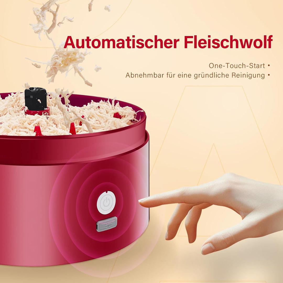 Automatischer Elektrischer Hähnchen-Zerkleinerer|Typ-C Schnellladung & 60min Laufzeit|8"/20CM sichtb