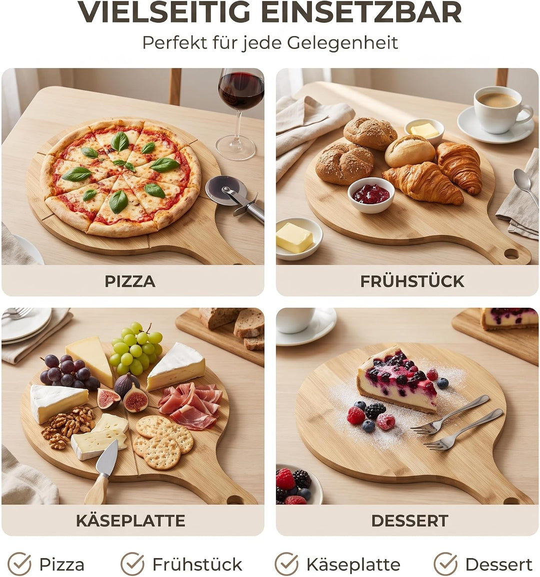 hausleben Pizzateller 33cm holz (2er-3er-4er Set) - Pizzabrett gross mit Griff, Platzteller, Pizzabr
