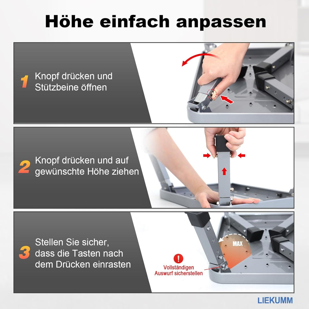 LIEKUMM 3-stufige Klappbarer Tritthocker, 150 kg Tragkraft Höhenverstellbar Tritthocker, Leichte Tri