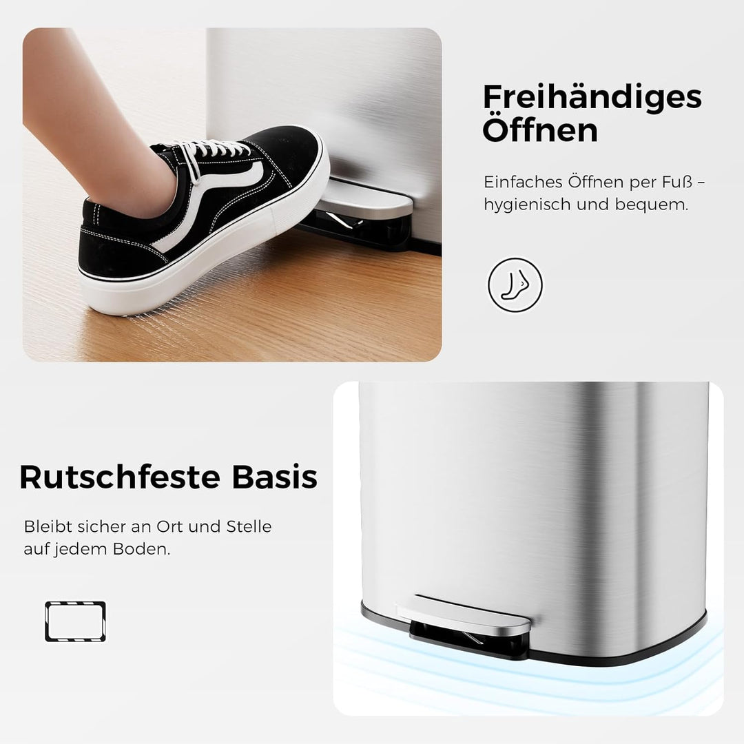 YASHE Mülleimer 50L, Grosser Abfalleimer Küche mit 20 Müllbeuteln, Tretpedal, Soft-Close Deckel, Lei