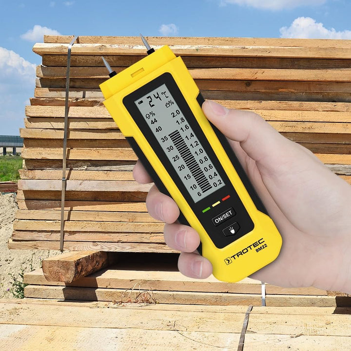 TROTEC Feuchtigkeitsmessgerät BM22 – Für Wand, Holz, Estrich – Messbereich 6-44%, Abschaltautomatik,