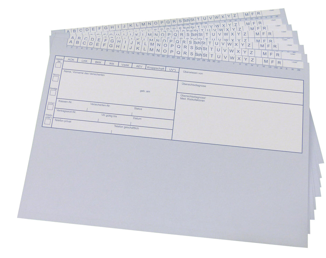 100 Stück Patientenkarteikarten Karteikarten in Blau - geschlossen DIN A5 für Krankengymnastik/Physi