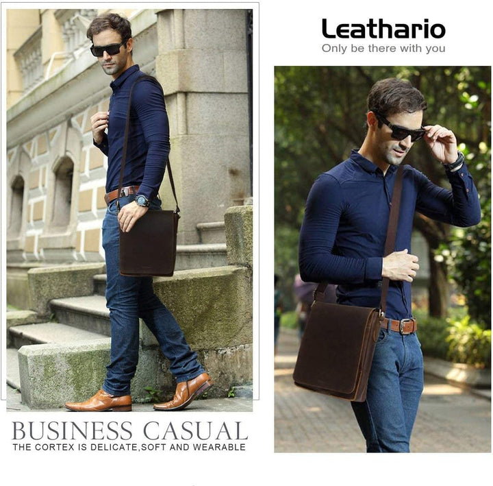Leathario Herren Leder umhängetasche messger Bag Ledertasche für Business Retro Dunkelbraun671, Dunk