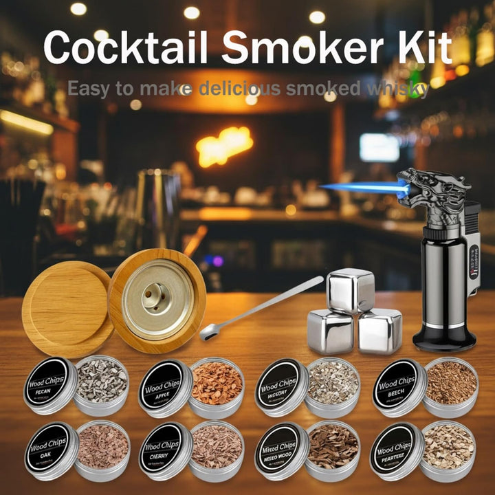 Cocktail Räucher-Set – Whisky Räuchersystem mit 8 Holzsorten & Zubehör – Flygragon Professioneller S