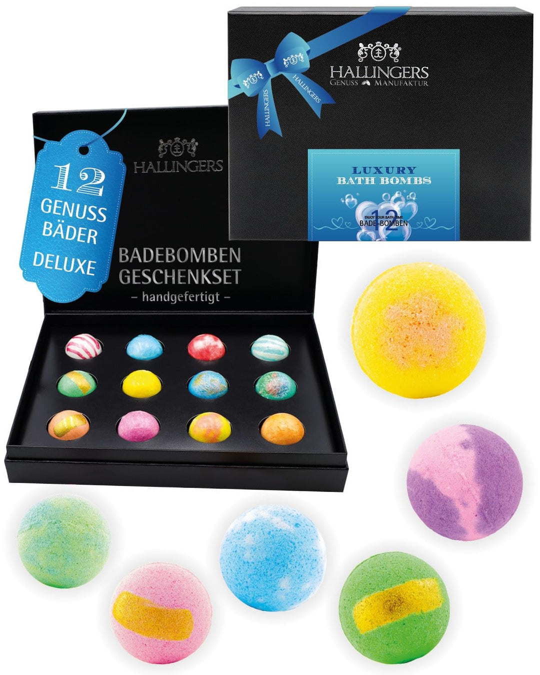 Hallingers® 12er Badebomben-Geschenk-Set mit zwölf Bathbombs (540g) - Luxury Bath Bombs - Blue (Set)