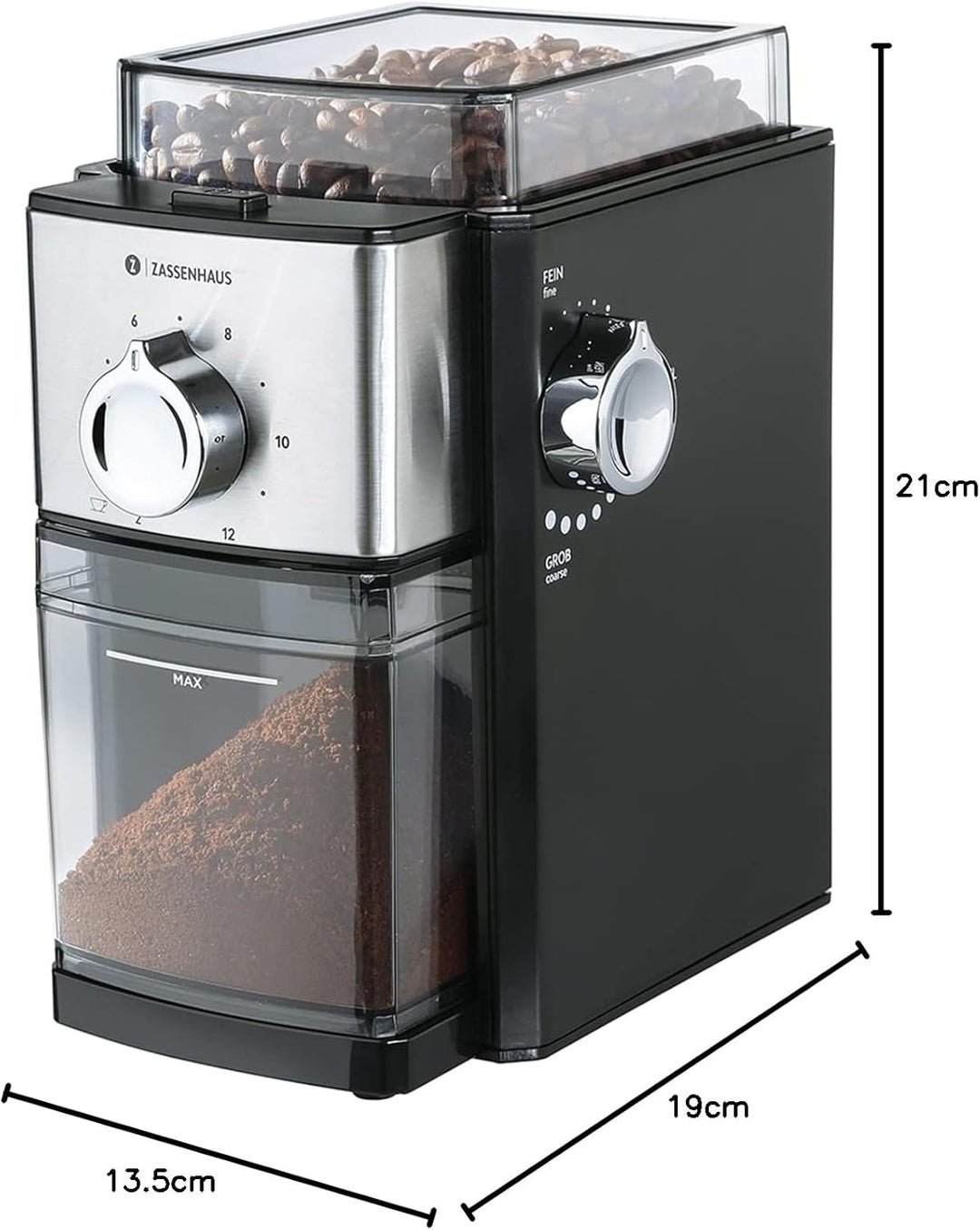 Zassenhaus Elektrische Kaffeemühle KINGSTON STEEL automatische Mühle