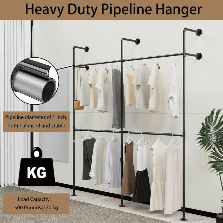 Kleiderstange Wandmontage,Offener Kleiderschrank System,203x220cm | Kleiderständer Industrial 300kgT