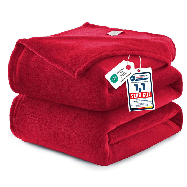 WAVVE Kuscheldecke Flauschig Decke Fleecedecke - Sofadecke Rot 220x240 cm Wohndecke Couchdecke Weich