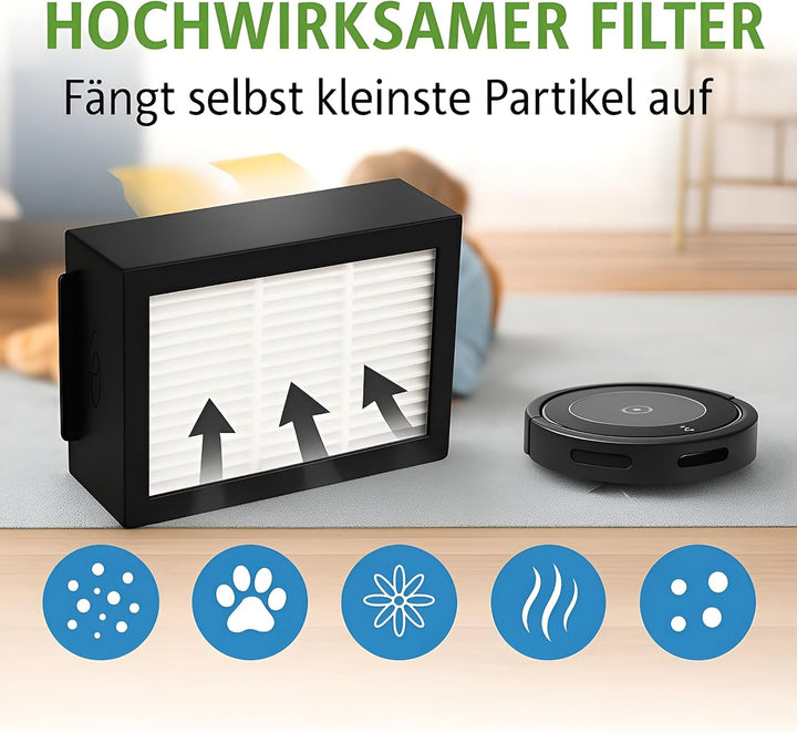 MIRTUX Kit mit 9 Filtern, kompatibel mit Roomba Serie E, i und J | Ersatzteile für Roomba Serie E5,