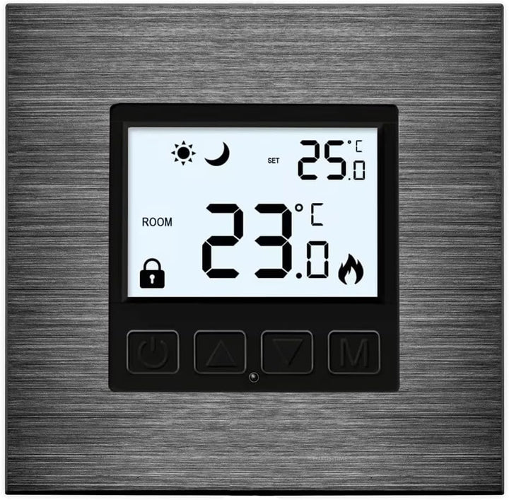 Luxus Time Programmierbares Raumthermostat Schwarz – Glas Aluminium Rahmen Externer Sensor Wasserfüh