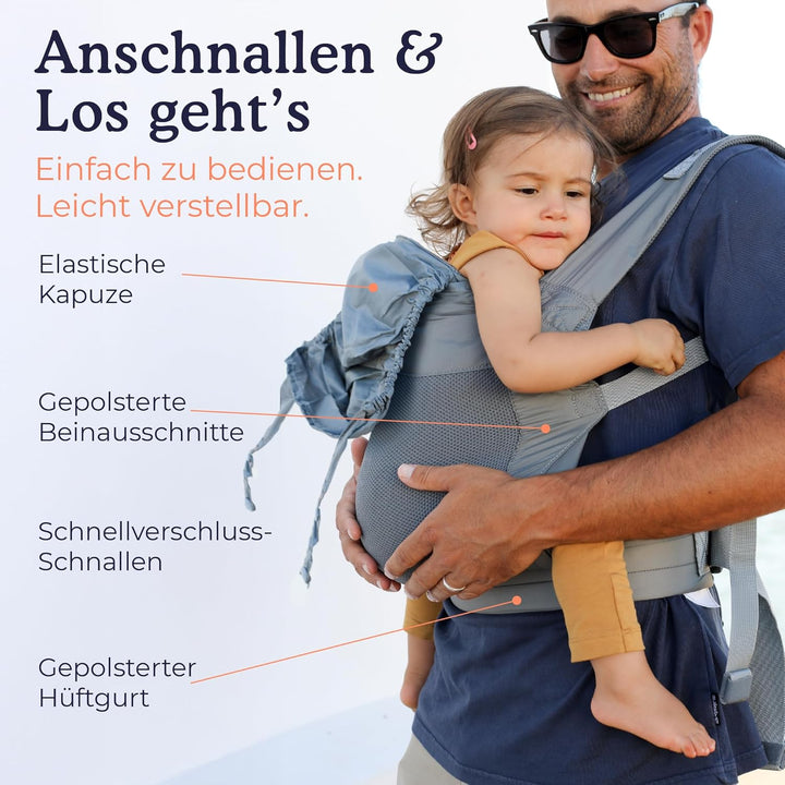 Beco Fly Ultralite Babytrage & Kindertrage – Kompakt, Faltbar & Leicht – Inkl. Transporttasche, Bauc