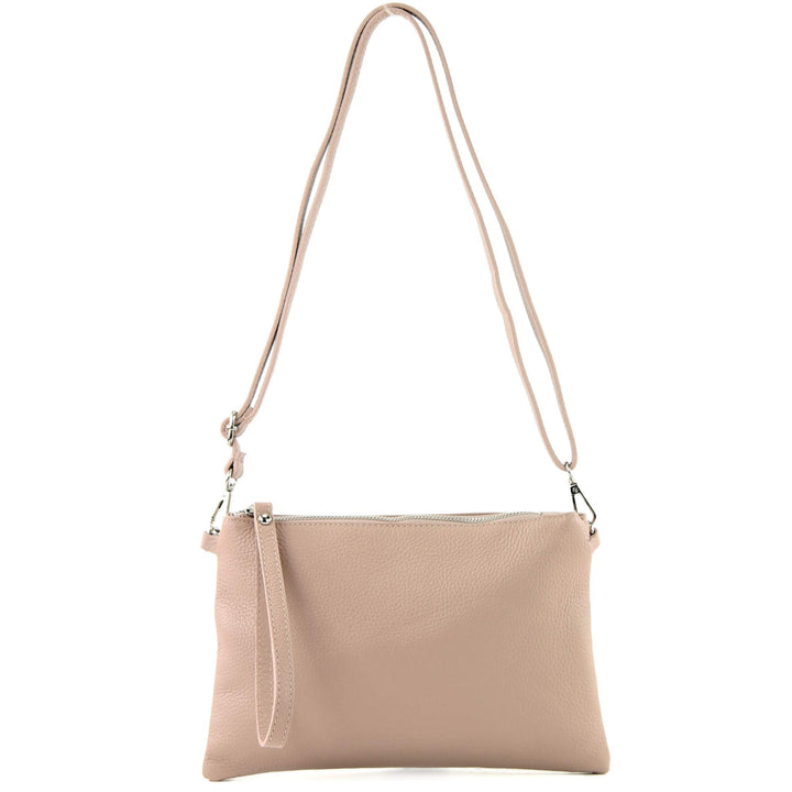 modamoda de - T186 - ital. Clutch Umhängetasche Leder Medium Rosabeige, Rosabeige