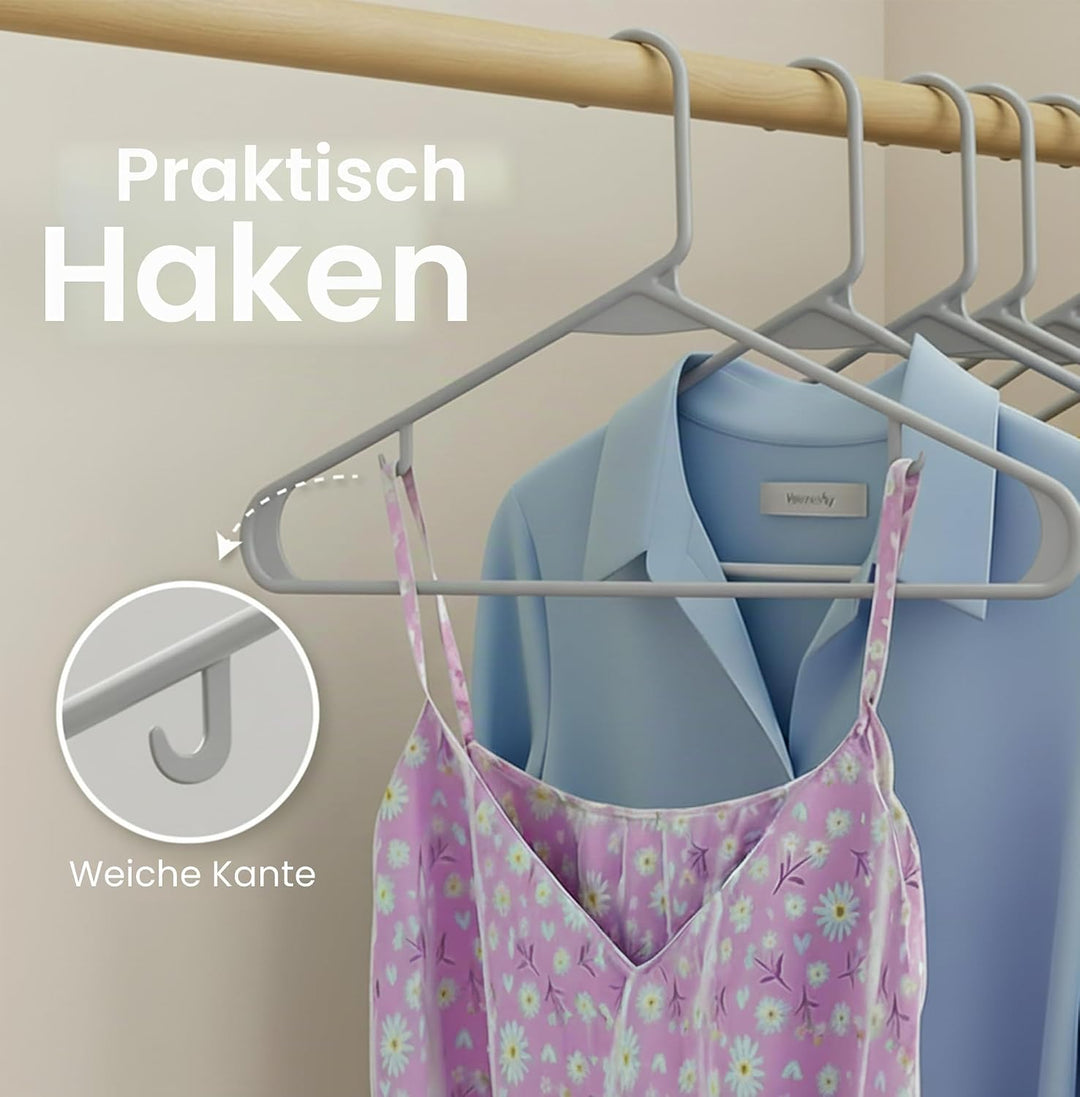 Utopia Home Graue Kunststoff-Kleiderbügel, 50 Packungen mit Haken – langlebige und stabile, platzspa