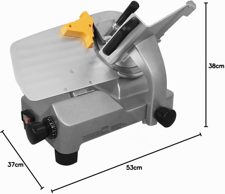 Kukoo Aufschnittmaschine mit 25cm Messer, Schnittstärke 1-25 mm, Schrägschneider mit Schnittguthalte