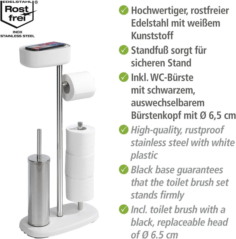 WENKO Stand WC-Garnitur mit Box Rivazza, Toilettenpapier-Halter mit Ablage, WC-Bürstenhalter, Ersatz