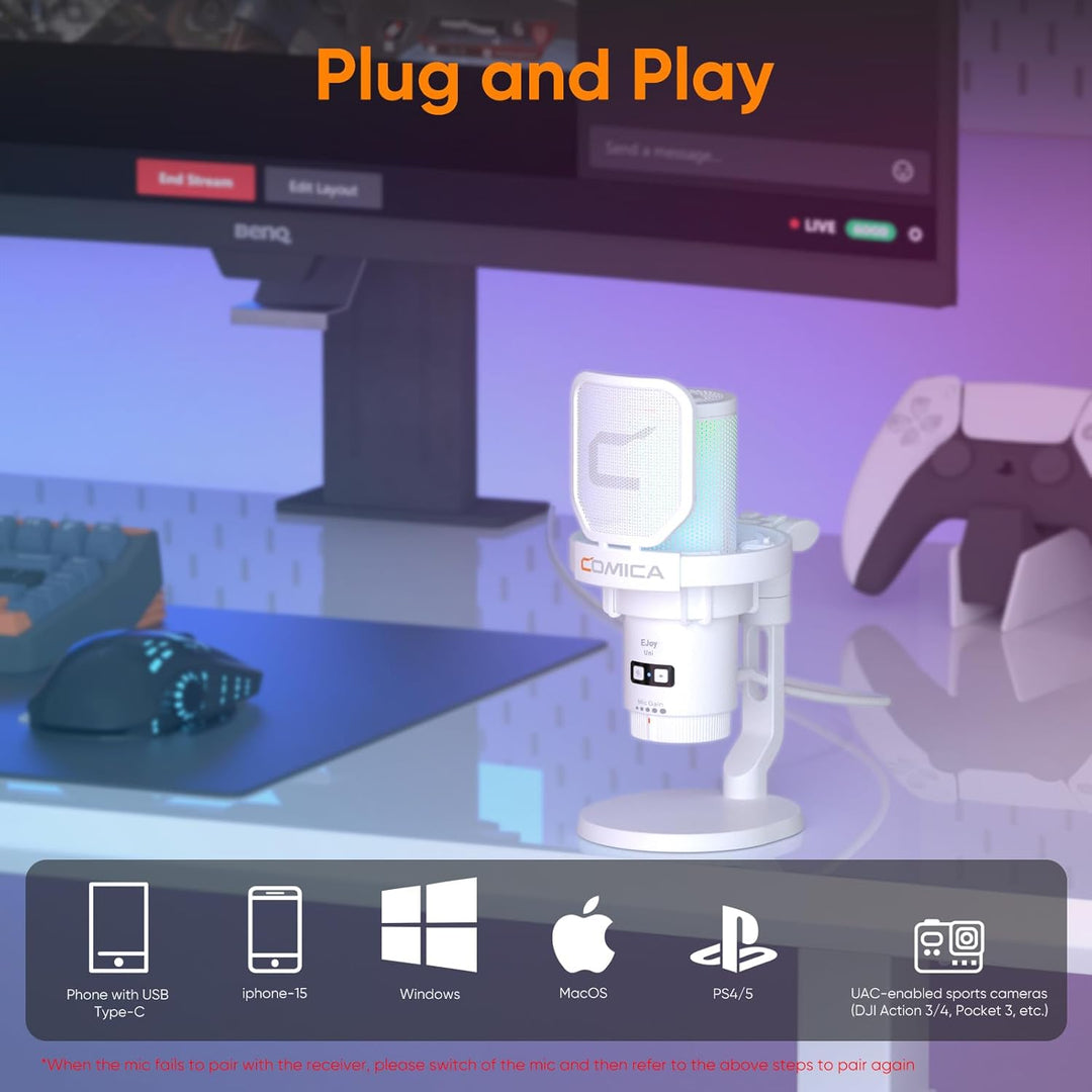 COMICA EJoy Uni USB Gaming Mikrofon für PC mit Rauschunterdrückung, Monitor, Gain, Stummschaltung, R