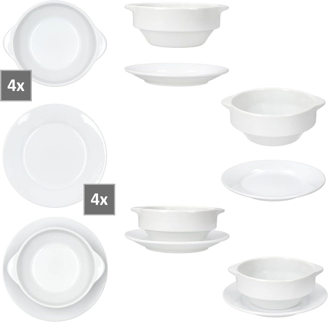 MamboCat STABIL 4er Set Suppentasse mit Untertasse I 350 ml I 4 Personen I Porzellan weiss I Suppens