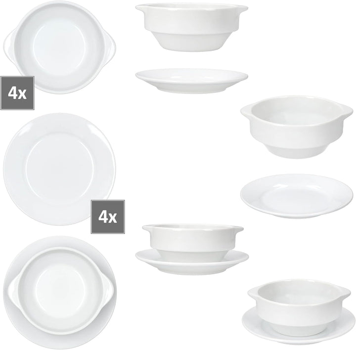 MamboCat STABIL 4er Set Suppentasse mit Untertasse I 350 ml I 4 Personen I Porzellan weiss I Suppens